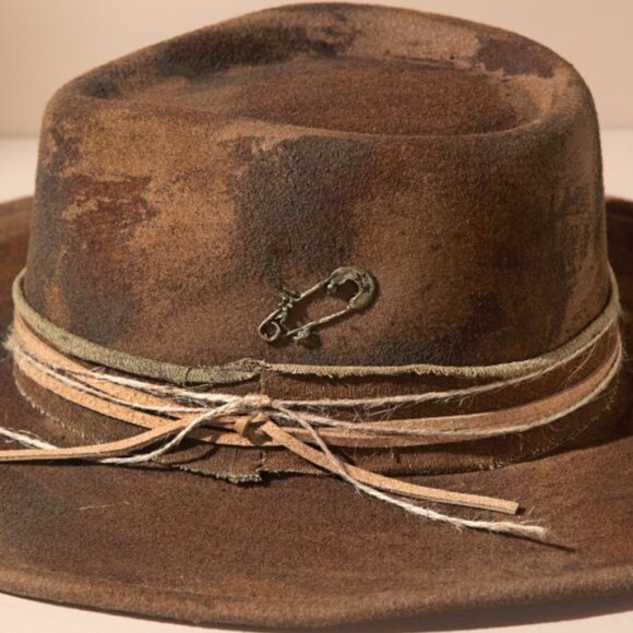Distressed Burned Brown Faux Suede Shapeable Brim Women's Hat - Picture 8 of 8